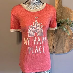 Disney Parks My Happy Place Castle tee Red Heather small EUC